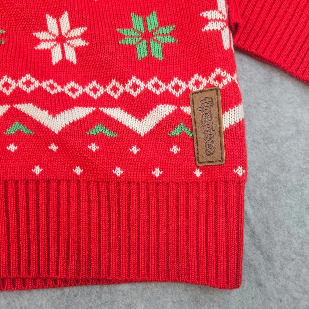 Tipsy Elves Mens Red Reindeer Fair Isle Quarter Zip Christmas Sweater Large NWT